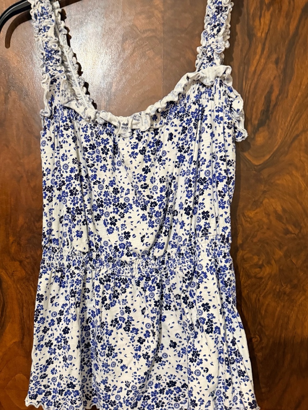 Women's Blue Floral Ruffle Tank Top